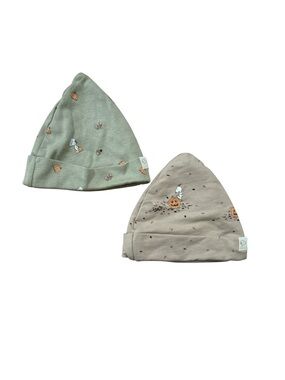 Baby Knit Beanie Duo - Sage Green & Taupe Pumpkin Print